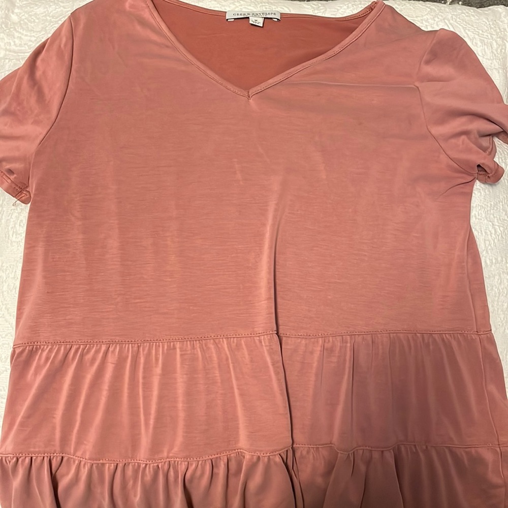 M Green Envelope salmon colored short sleeve shirt